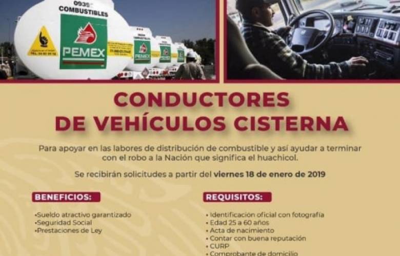 Anuncia AMLO la contratación de dos mil conductores de pipas