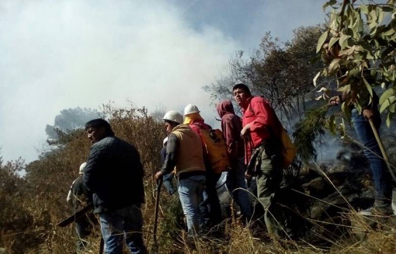 Controlan bomberos de Toluca incendio en parque Sierra Morelos.
