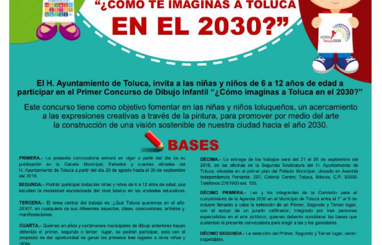 Participa, en el Primer Concurso de Dibujo Infantil ¿Cómo te imaginas a Toluca en 2030?