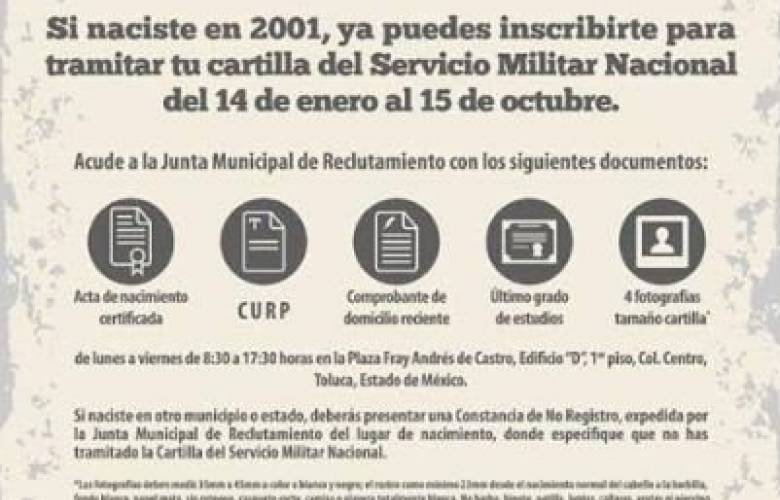 Jóvenes nacidos en 2001 ya deben tramitar su cartilla del SMN 
