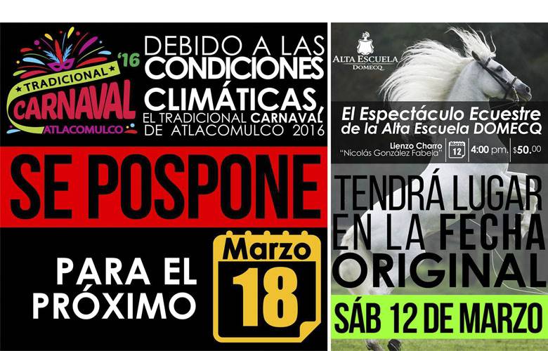 Suspende por el mal tiempo el tradicional carnaval de atlacomulco