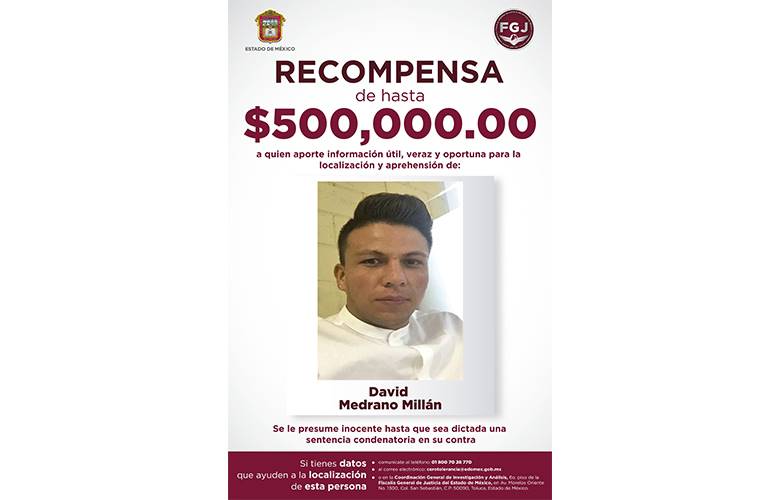 Ofrece Fiscalía Estatal recompensa para localizar y aprehender a un sujeto investigado por homicidio de cinco personas