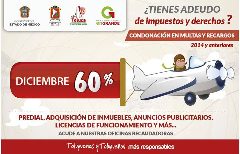 Toluca otorga descuentos a contribuyentes durante diciembre