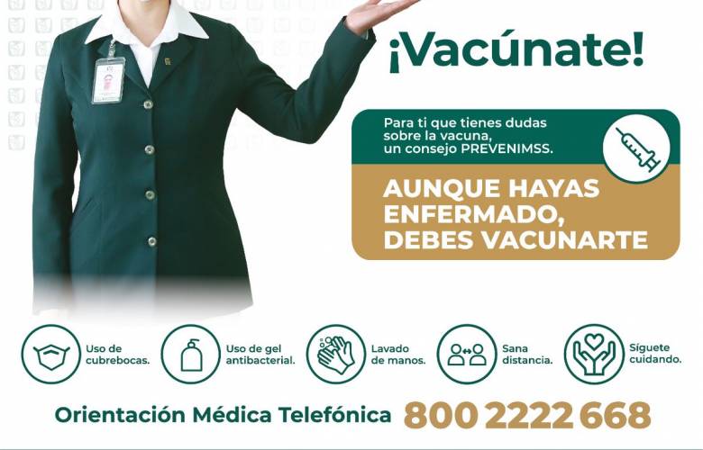 Arranca campaña Consejos PrevenIMSS para motivar a la población a vacunarse contra COVID-19.