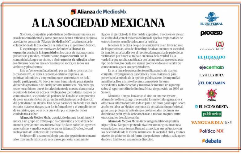 Crean nueva alianza de Medios Mx en memoria de periodistas victimados
